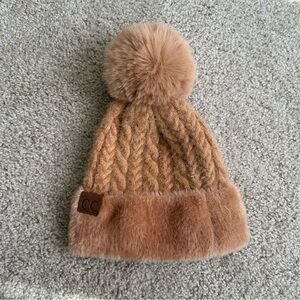 CC Brand Tan Knit Pom-Pom Beanie